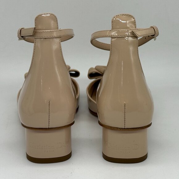 DIOR IDYLLE Patent Leather Ankle Strap Bow Buckle Ballet Pumps Shoes Heels - Picture 9 of 15